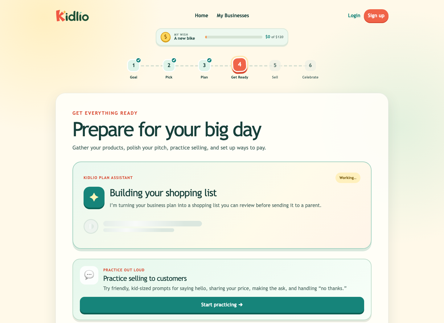 Kidlio plan assistant beginning to read the child’s selling plan.
